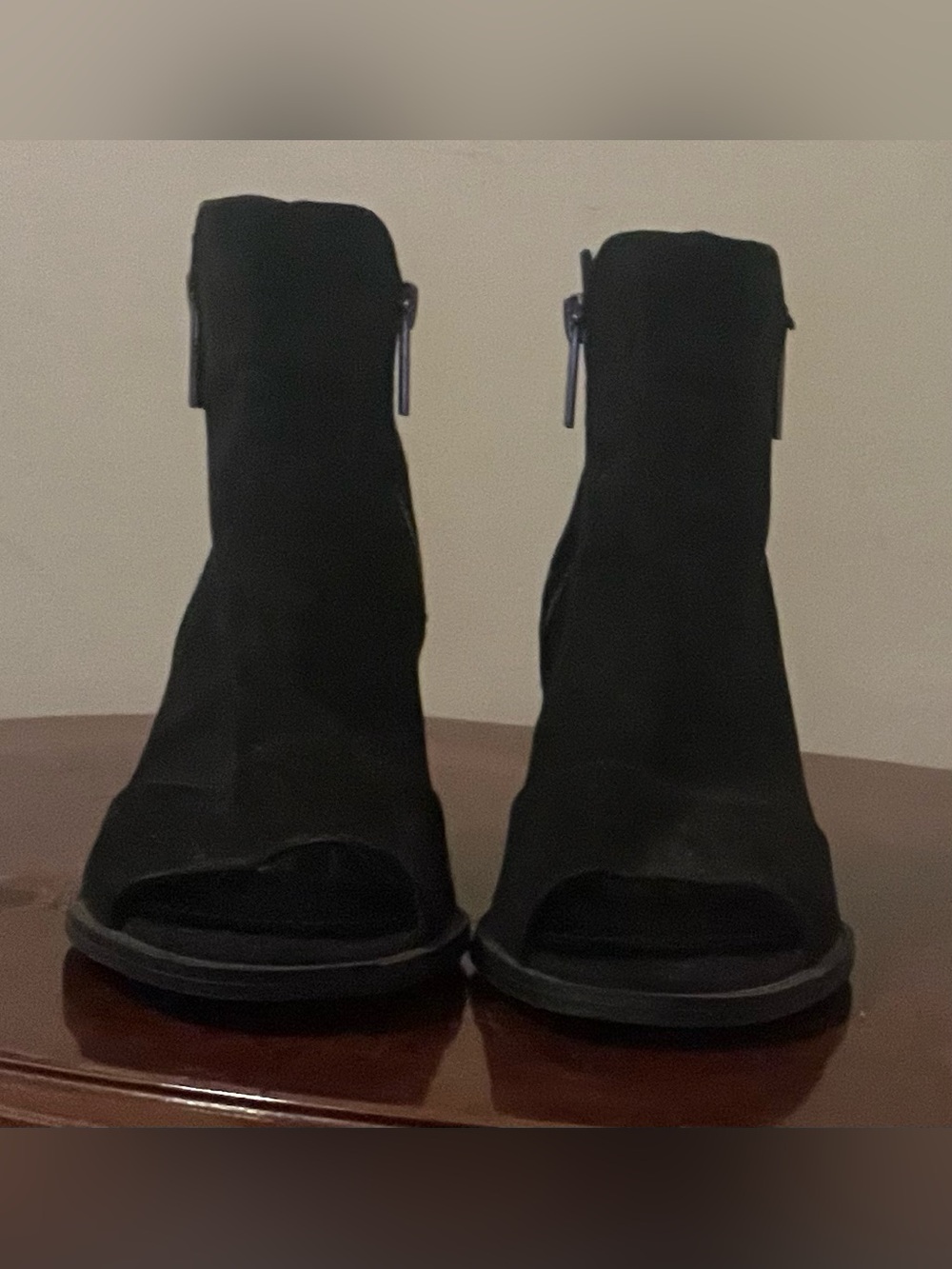 Mari A. Axle 2 Black Fabric Peep Toe Chunky Block Heel Ankle Booties - Size 6